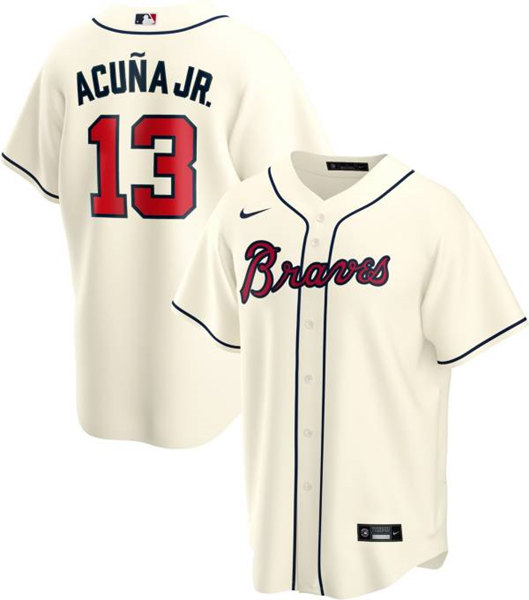 Men's Atlanta Braves #13 Ronald Acuña Jr Cream Cool Base Stitched Jersey